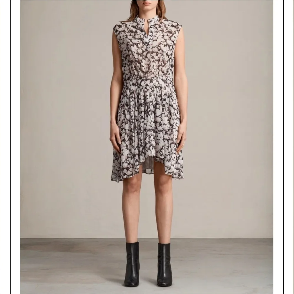 ALL SAINTS Victoria Magnolita Women's Floral Pink & Black Dress Size 0 - Picture 2 of 15